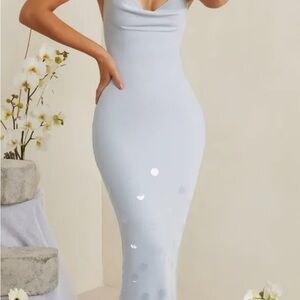 Oh Polly Blue Sequin Sweetheart Bodycon Dress